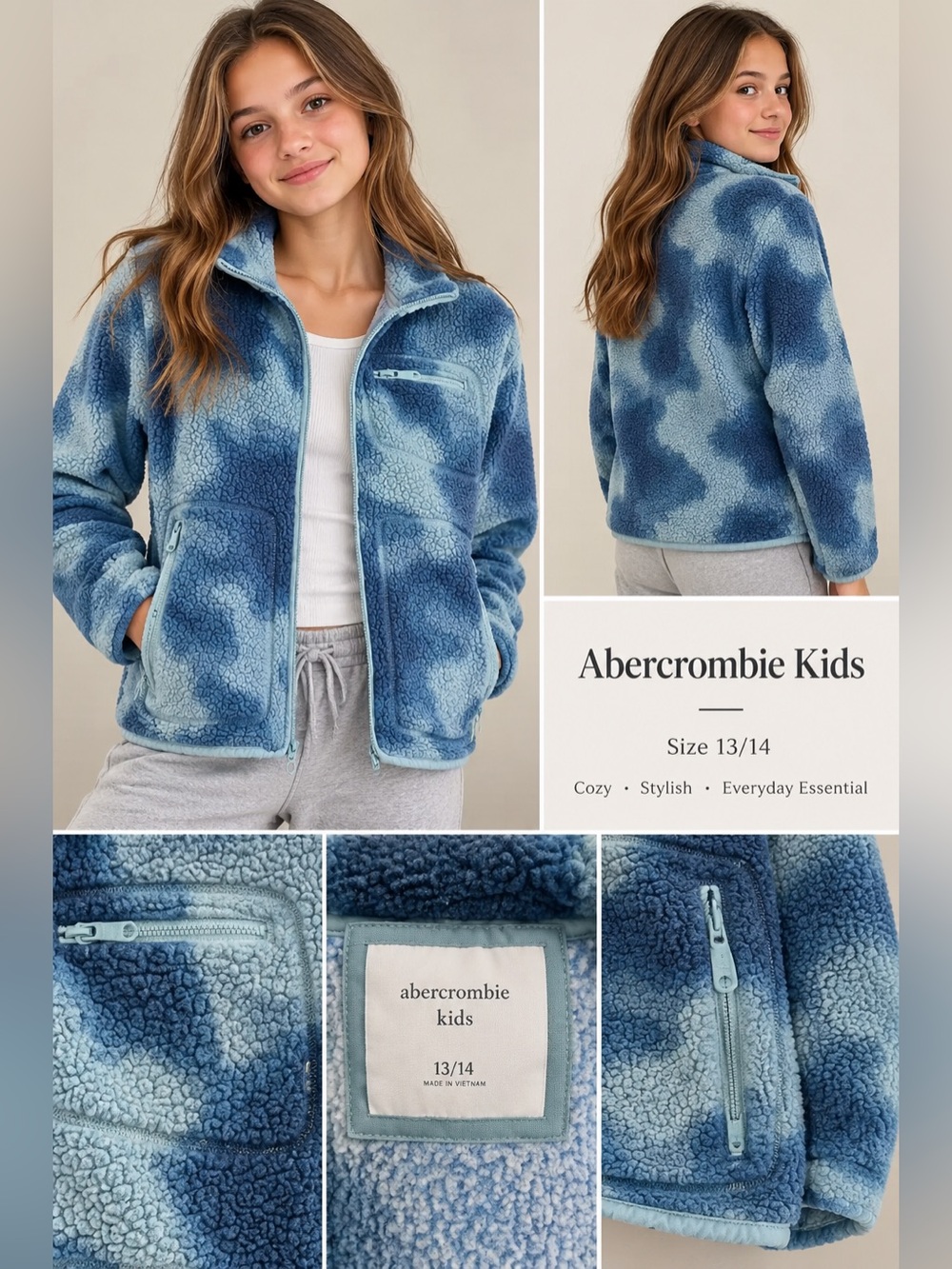 Abercrombie Kids Blue Tie-Dye Sherpa Jacket - Kids 13/14
